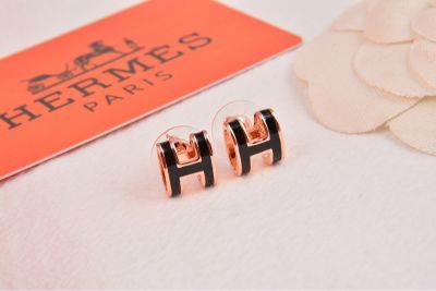 Perfect Replica Hermes H Earring-Black And Rose Gold 